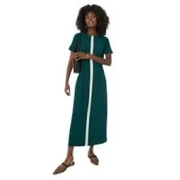 New Tuckernuck Rainforest Green Ivory Stripe Leigh Short Sleeve Midi Dress Sz S - Picture 1 of 16